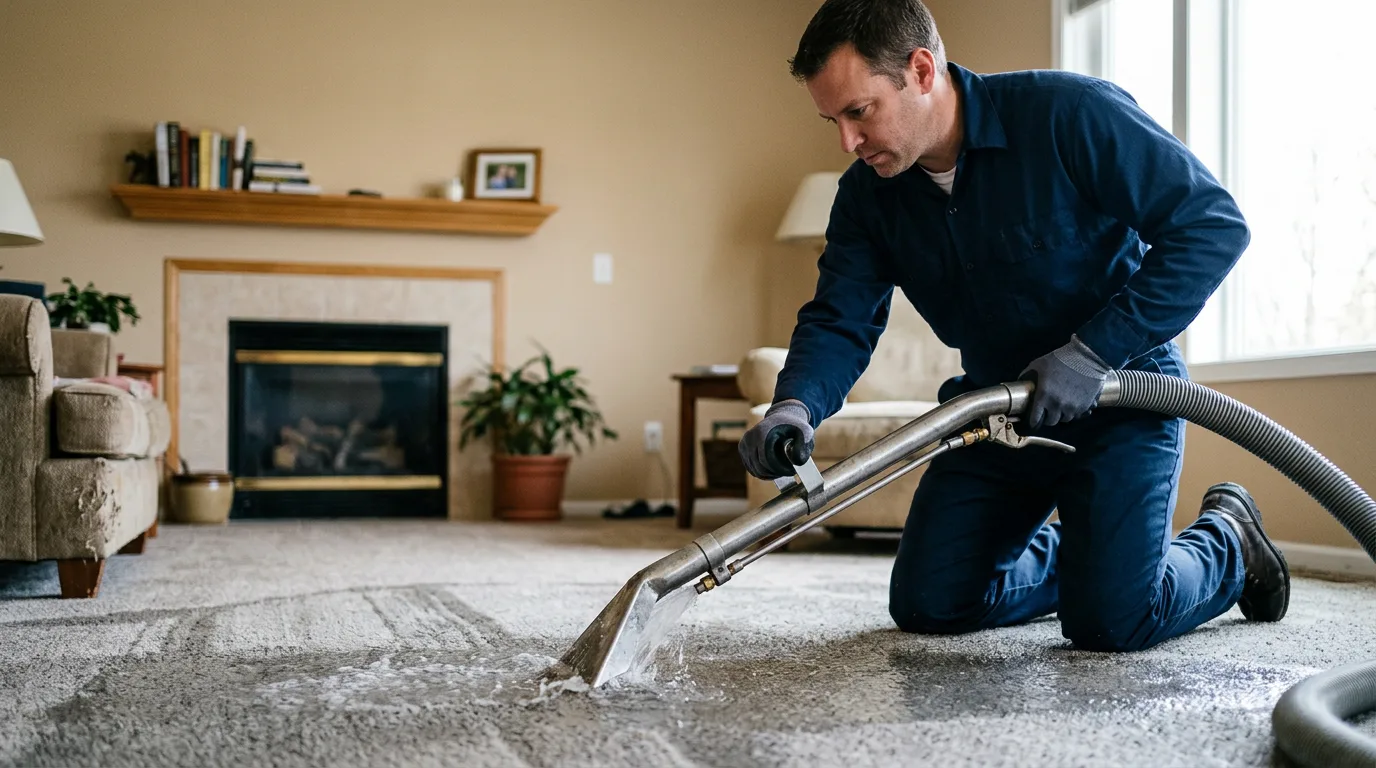 Water damage restoration technician working near Galva, IL